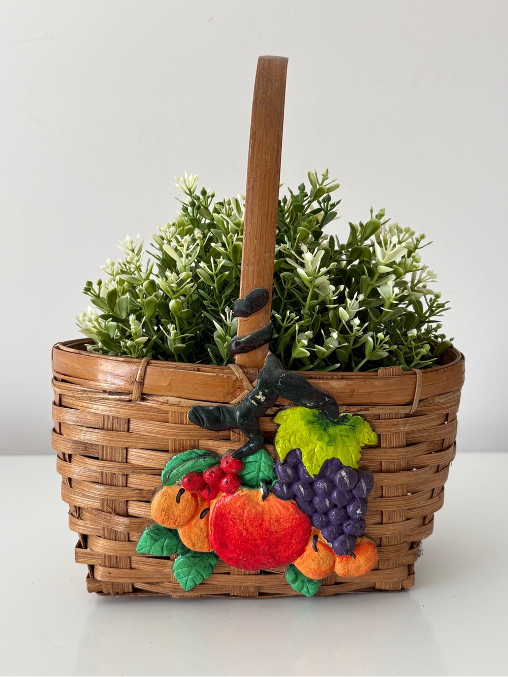Vintage Fruit Themed Woven Basket Farmhouse Country Cottage Whimsical Decor - Picture 2 of 6